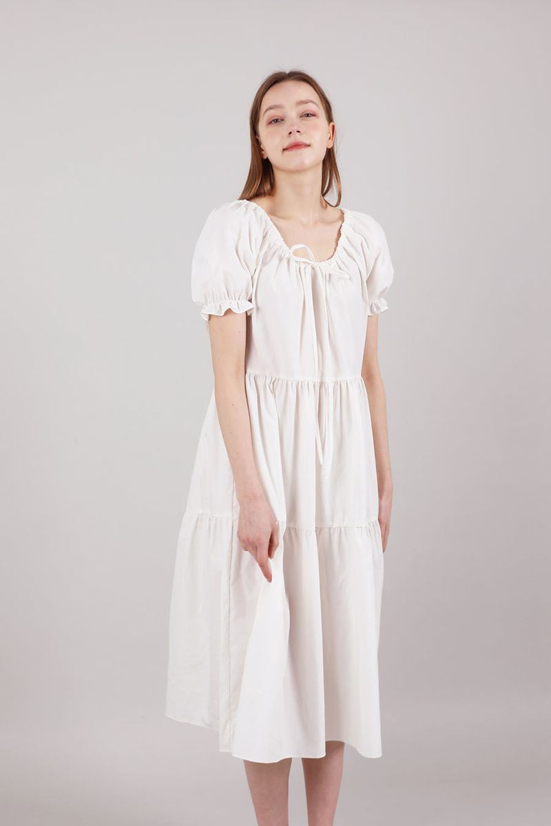 Romantic Shirring Long Onepiece Ivory