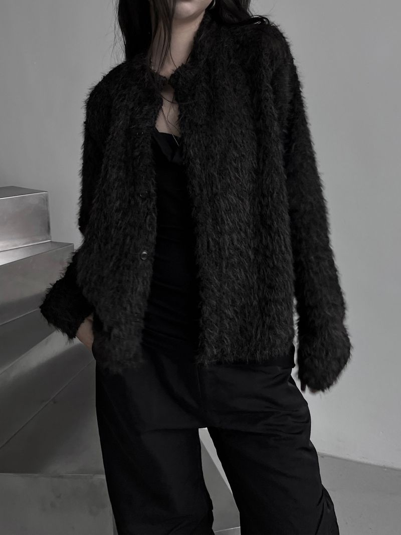 fuzzy airy round knit cardigan (2color)