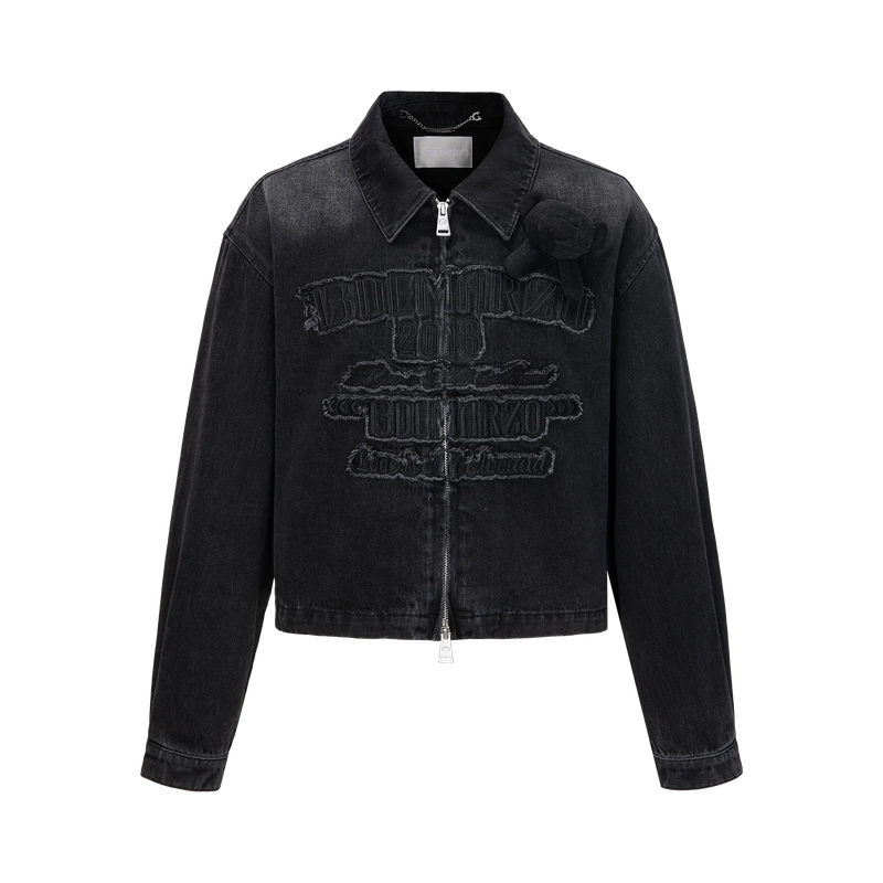 13DE MARZO Denim Frayed Embroidered Jacket
