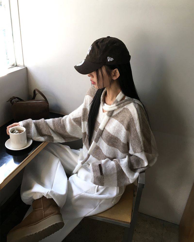 [ORIGINAL] LACKUN Striped Muffler Knit Set