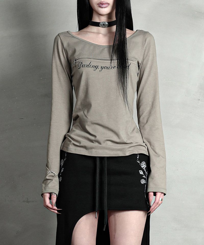 UNZIPPED LOGO T-SHIRT (Cursive ver.) #KHAKI