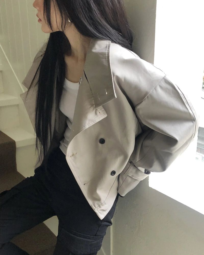 Yanin High Neck Button Short Trench Coat