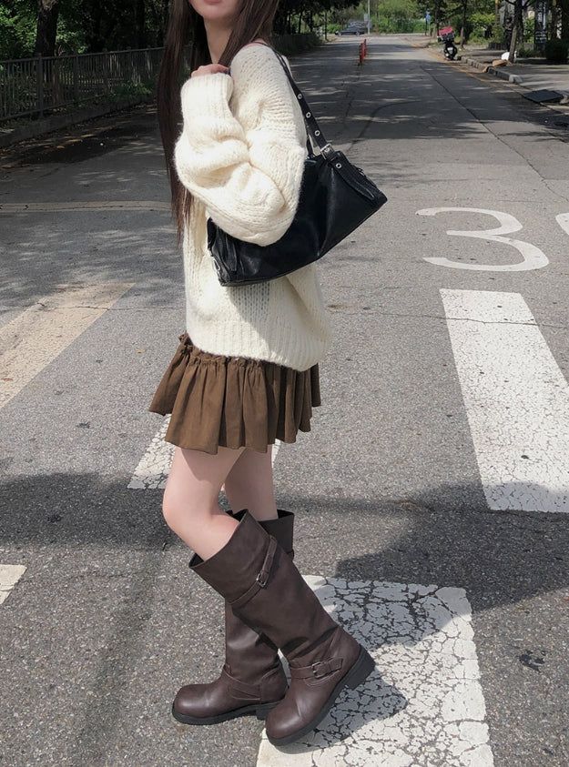 Empty Suede Frill Banding Mini Skirt