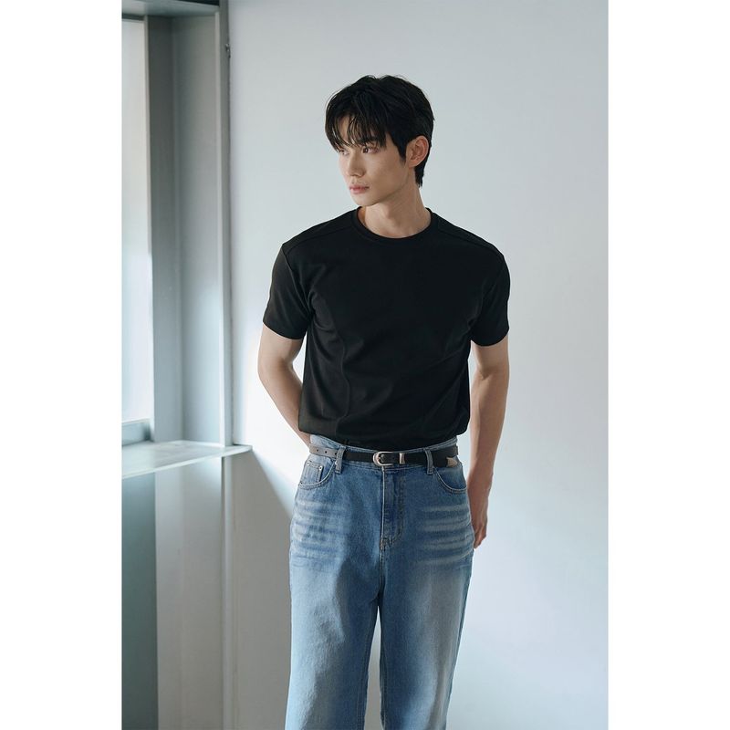 [Muscle fit] Cool curve half t-shirts(Black)