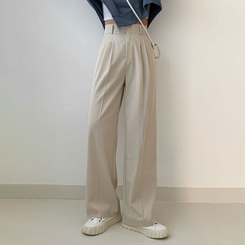 [High waist] one-button pin tuck slacks