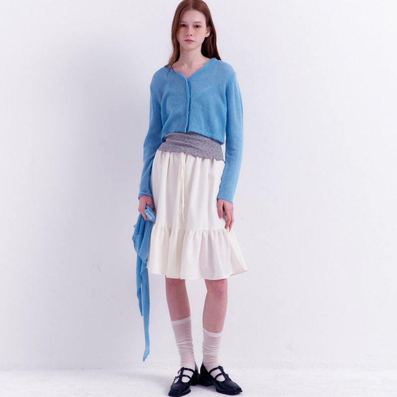 Scarf Set Cropped Knit Cardigan_Sky Blue