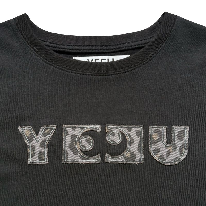 W LEOPARD APPLIQUE T-SHIRT (BLACK)