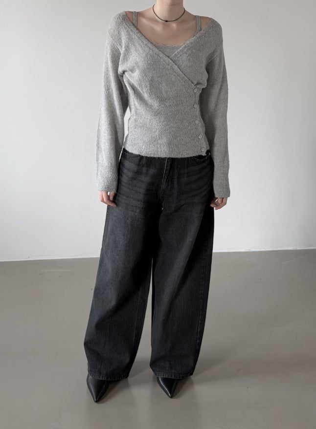 Colin V-neck Wrap Button Wool Knit