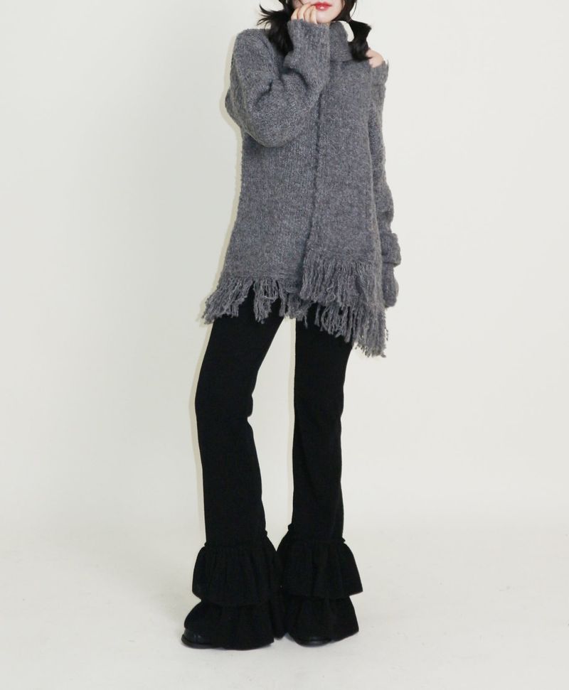 Puddle Demoor Tester Damage Long-Sleeved Knitwear Dress (Muffler Set)