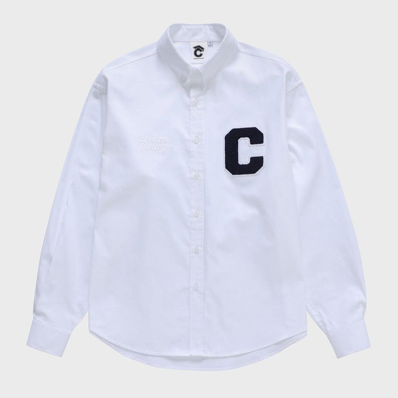 Cワッペン ロングスリーブ オックスフォードシャツ・ホワイト［ユニセックス］ / C Patch Unisex White Oxford Shirt