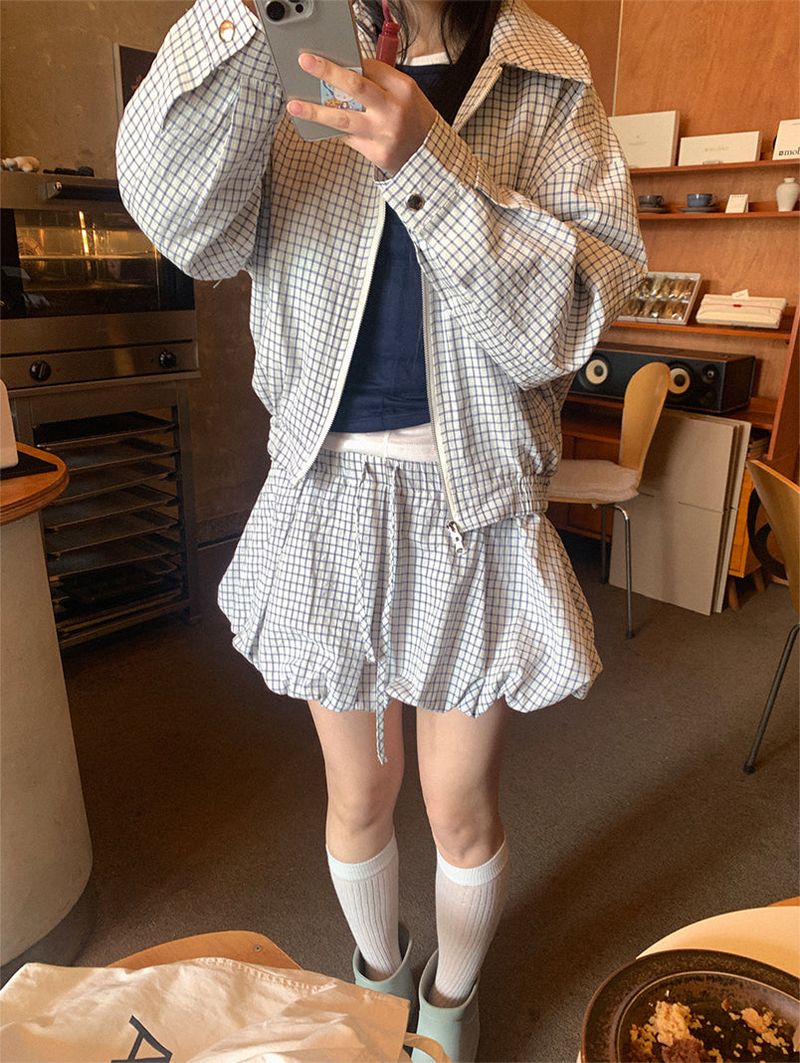 CHECK BALLOON SKIRT (2C)