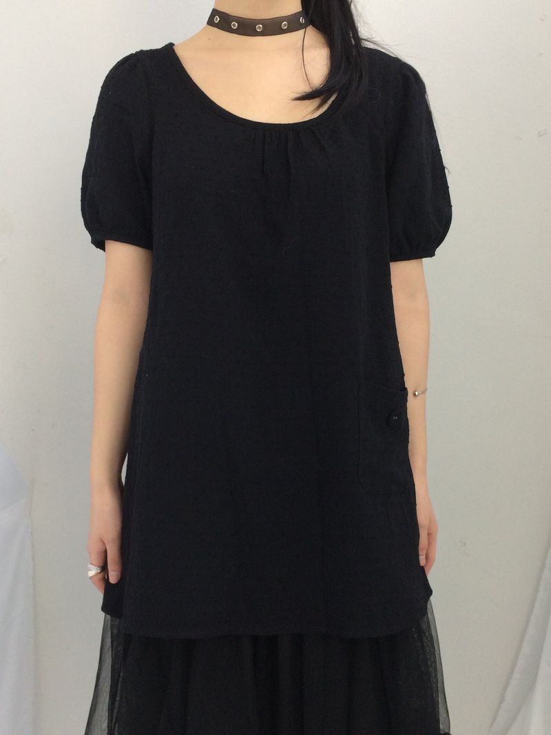 Pocket button puff blouse