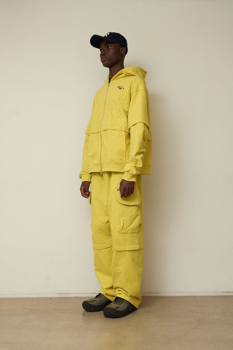 Back point shirring hood zip-up (Melange Yellow)