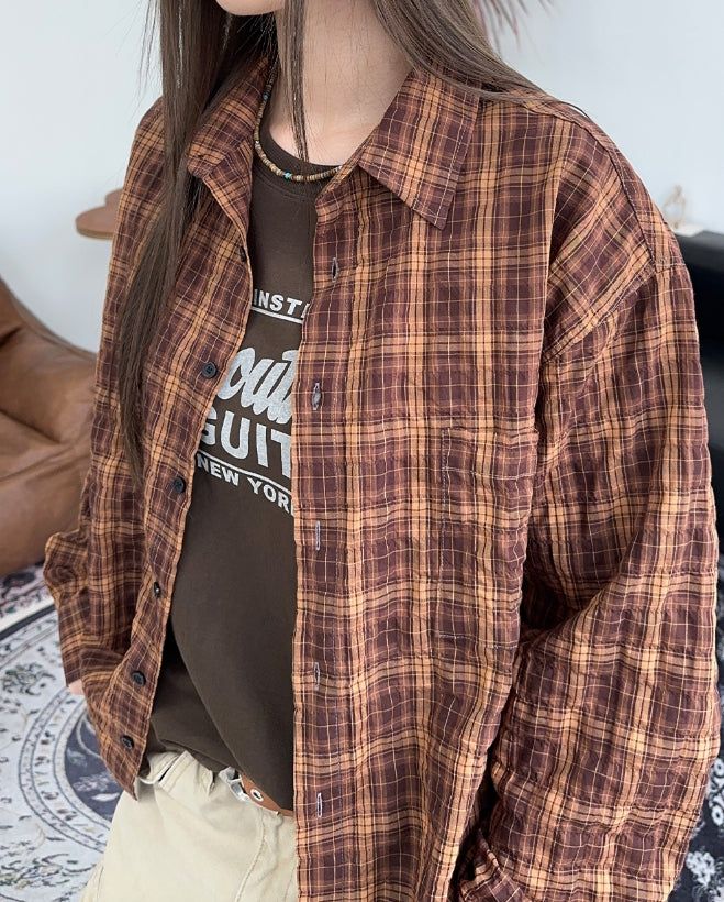 Tona Wrinkle Crop Check Shirt