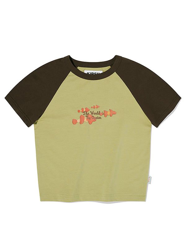 KIRSH（キルシー）の「FISHING MIX RAGLAN CROP T-SHIRT [OLIVE]（Tops）」
