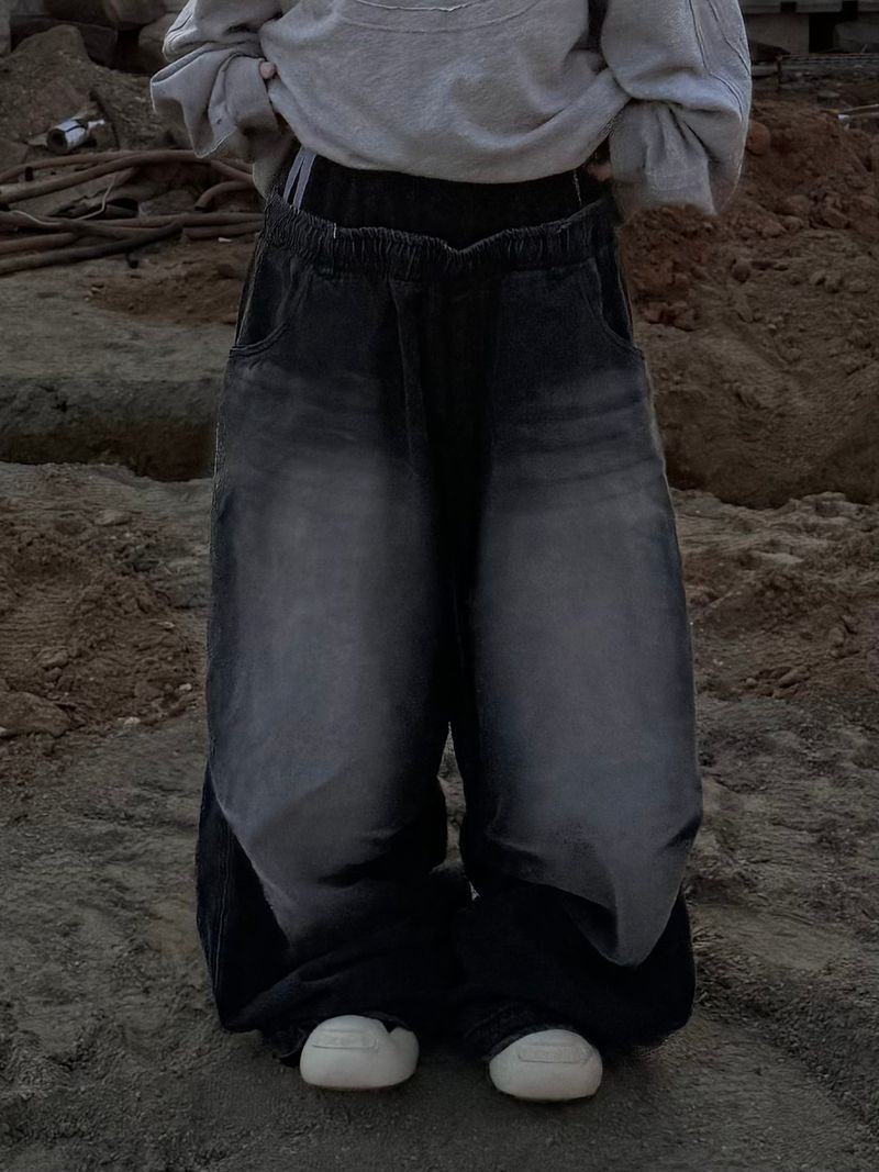double waist denim pants
