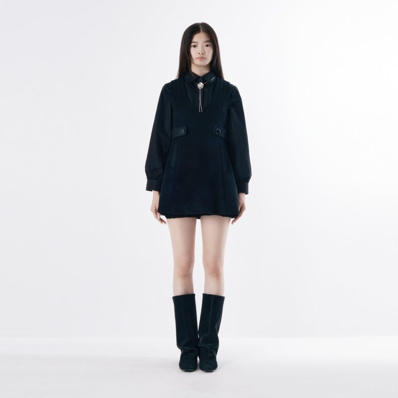 Wool button mini dress 001