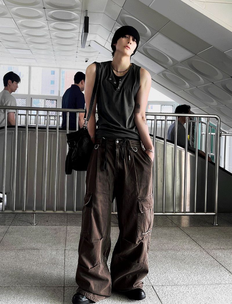 Pinter Aesthetic Raw Denim Keyring Cargo Pants