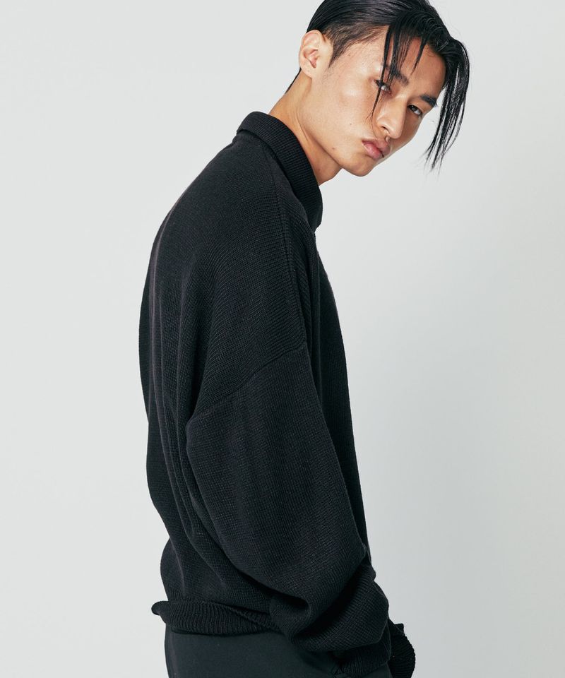 stick button loose fit knit black