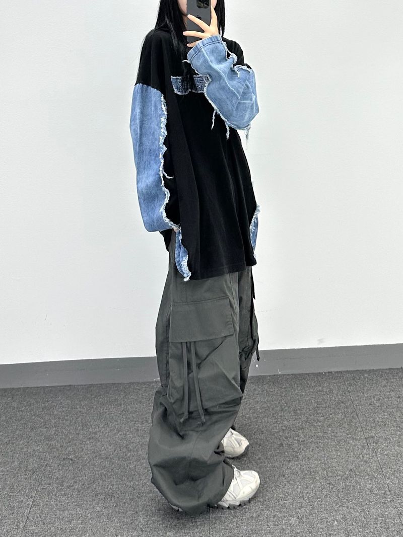 denim block cut-off longsleeve