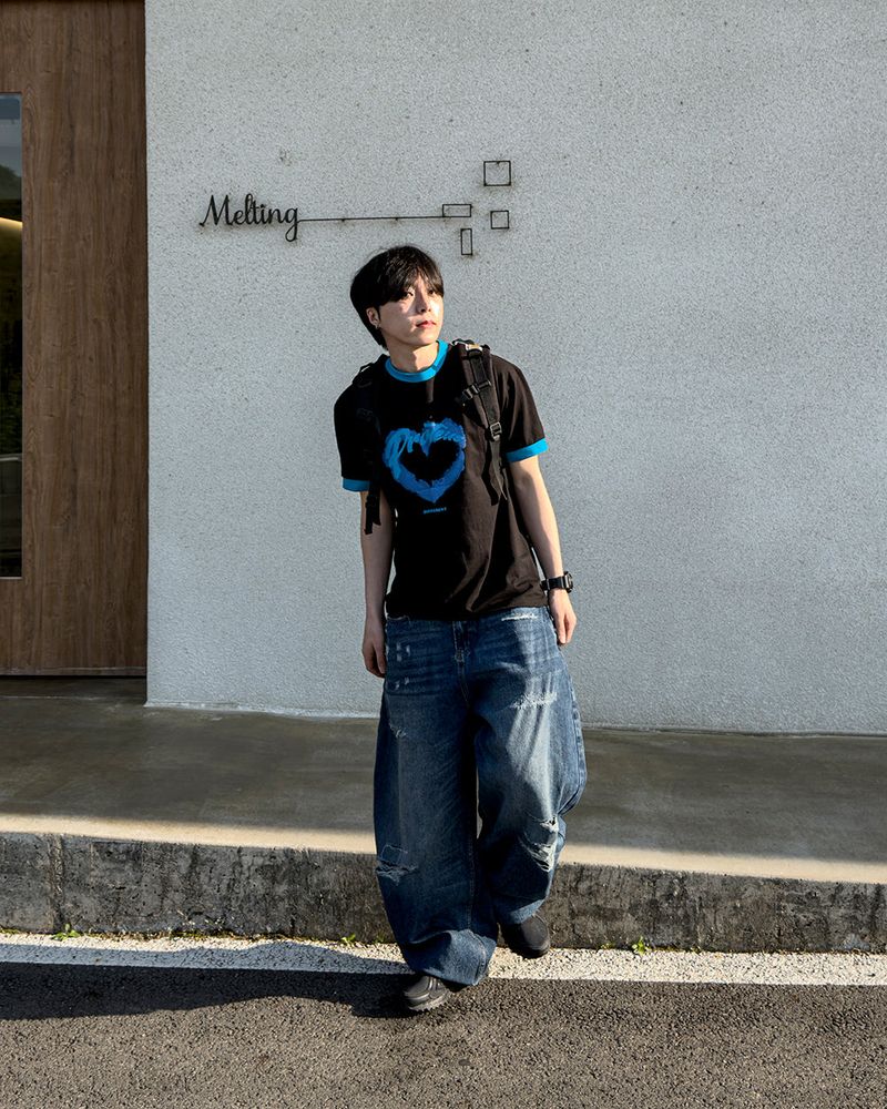 Part Blue Wash Distressed Denim