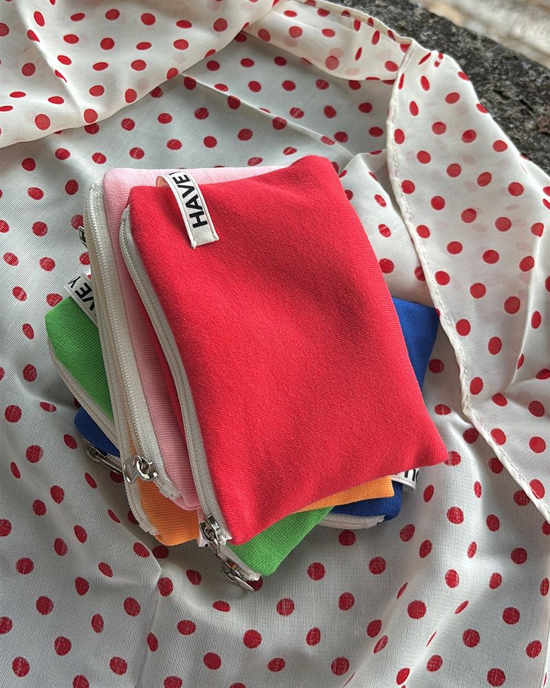 Vivid soft cotton flat pouch - red , M size