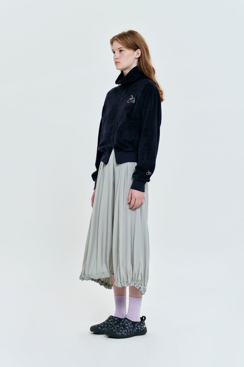 CHERRY TERRY HIGH NECK ZIP UP [DARK NAVY]