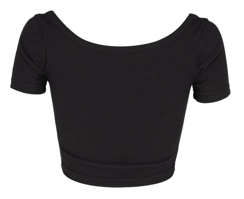 [Seow] Croped logo T-shirts, black