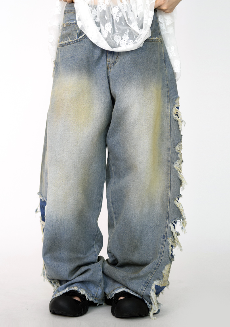 side dirty wide denim pants