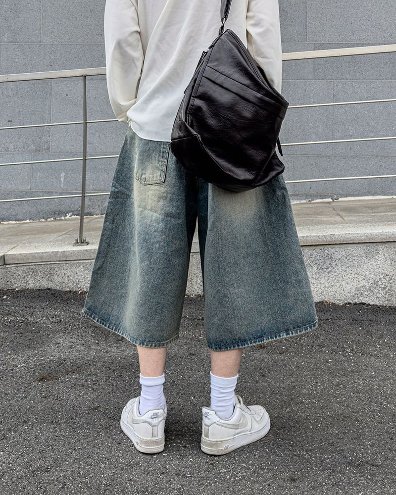 Level-Distressed Bermuda Denim Shorts