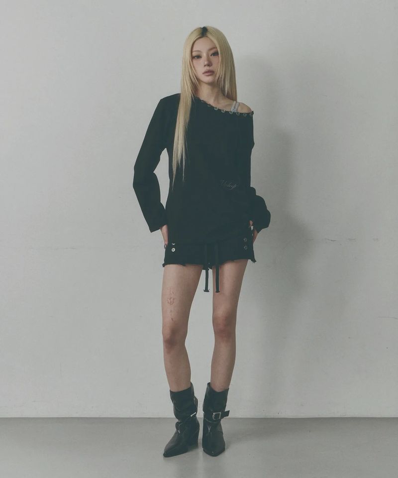 Button One-Shoulder Long Sleeve [Black]