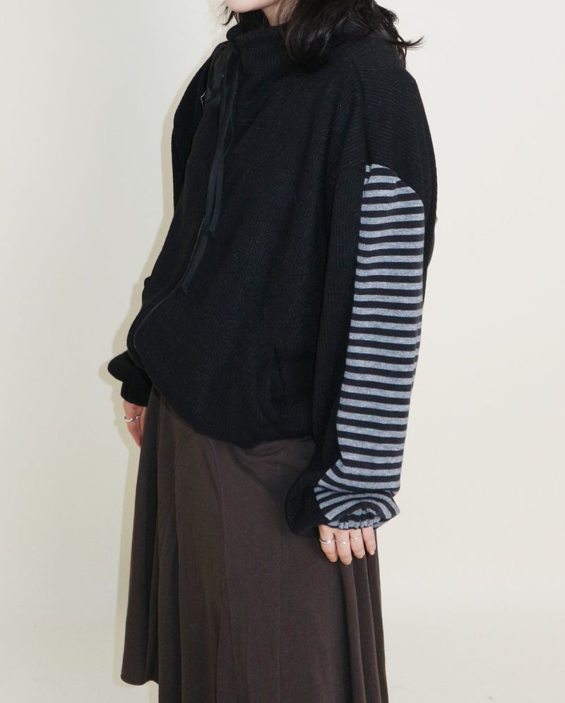 Hakata Stripe Coloring String Knitwear Zip-Up