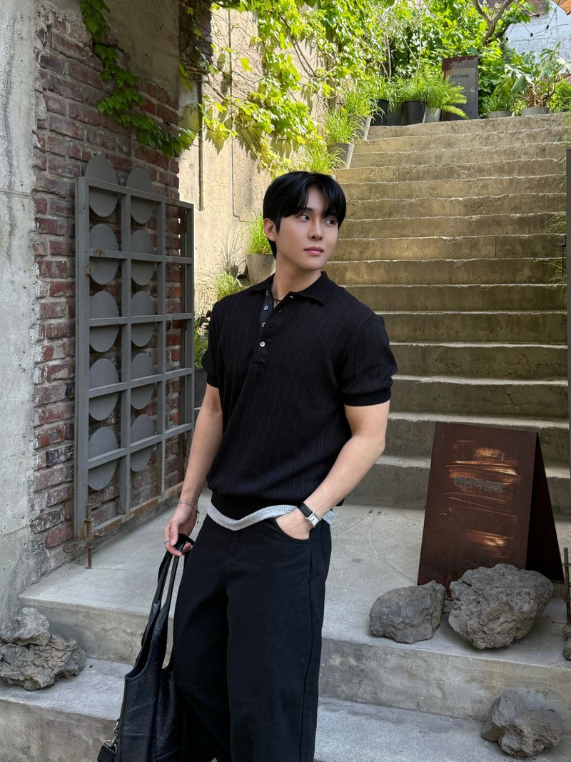 Texture collar knitwear short-sleeve