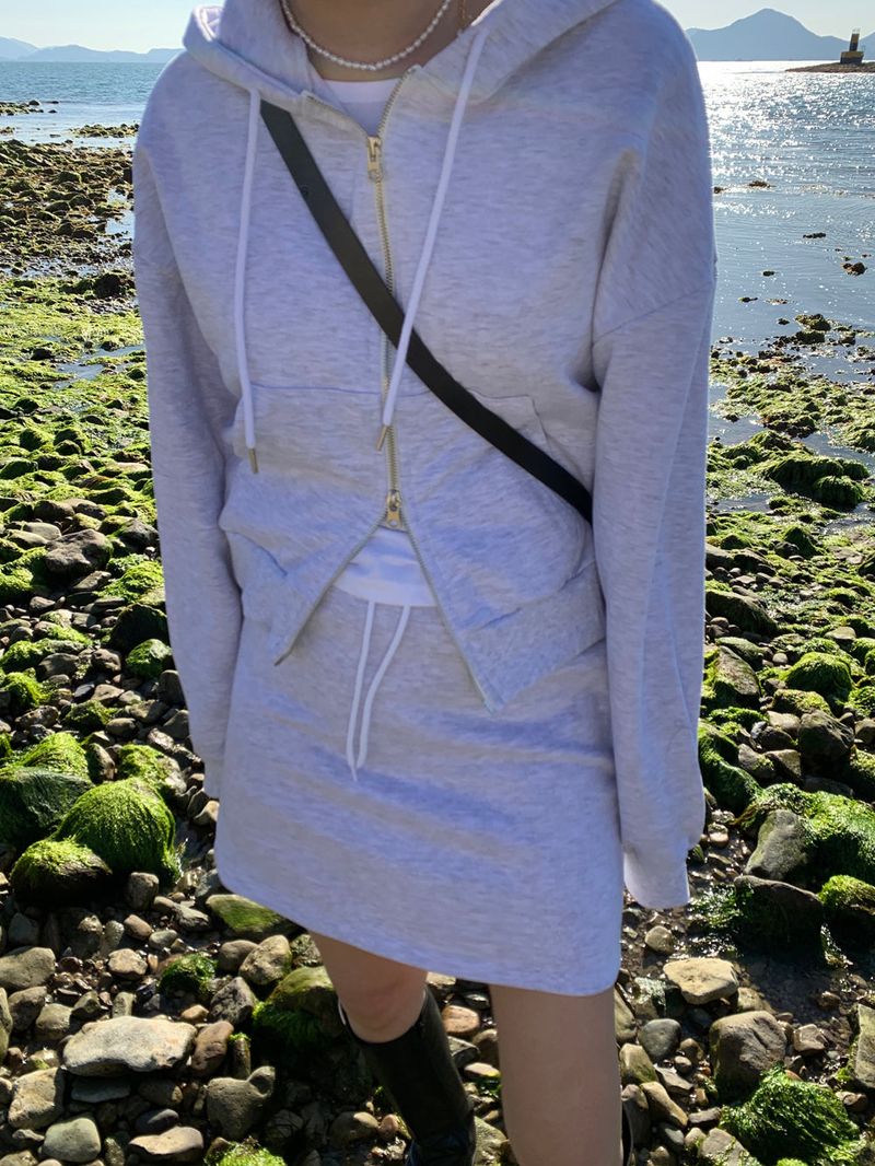 [MADE] Stern hip crop two-way hood zip-up -basic