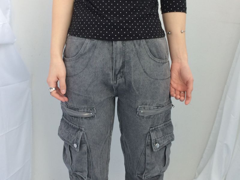 Pocket-line zipper bootcut pants
