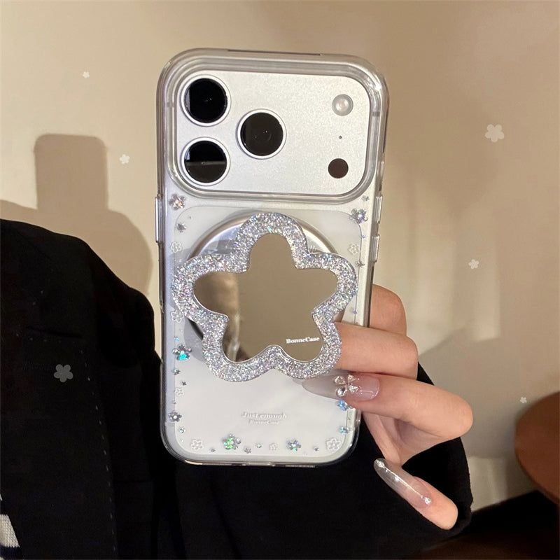 Maison De Theca（メゾン デ テカ）の「シルバー グリッター フラワー マグネティック iPhoneケース（スマホグッズ/小物）」
