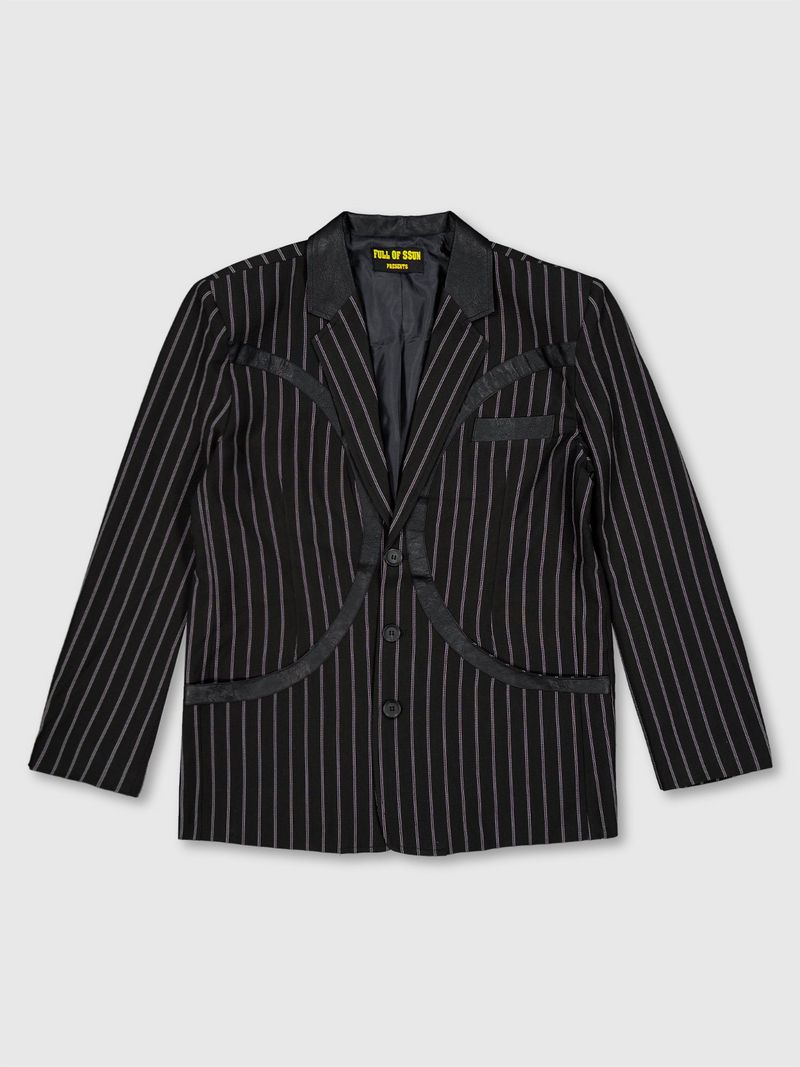 Circle Leather Patch Blazer (Black Stripe)
