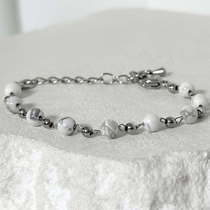 ss-Nature beads+ chain bracelet_white