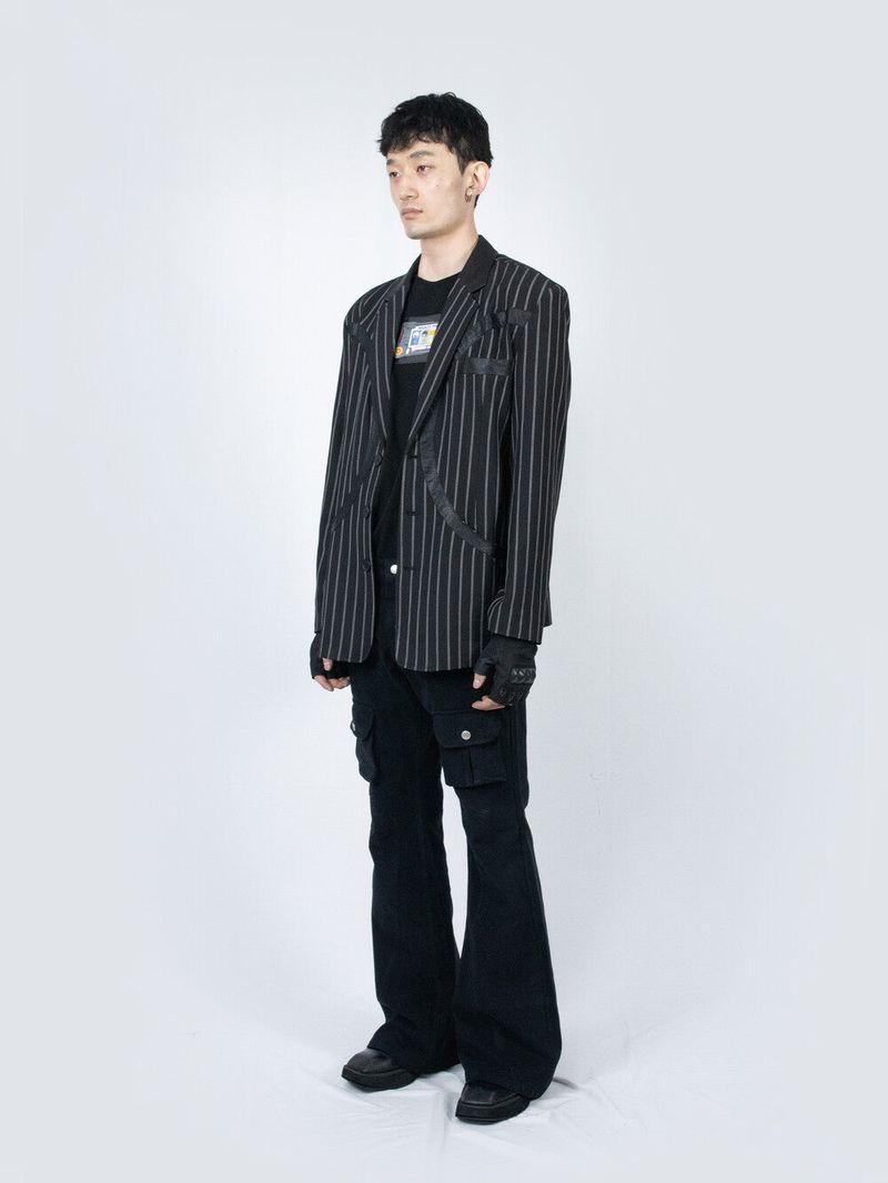 Curved Cargo Flare Pants (Black)