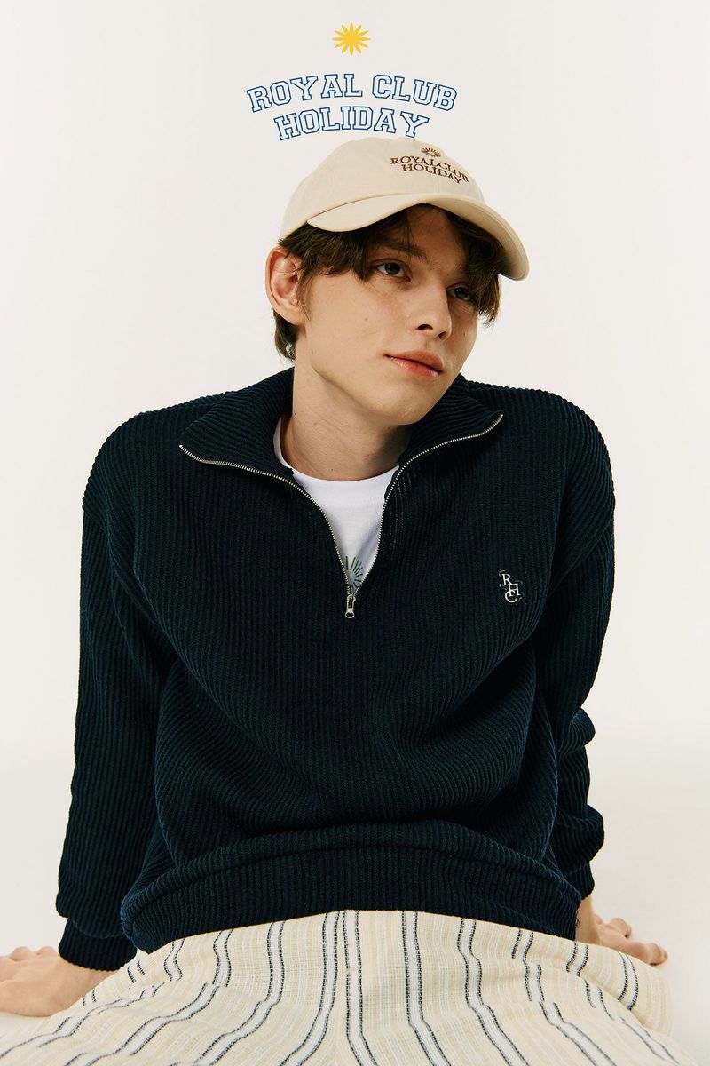HALF ZIP UP KNIT SWEATSHIRTS NAVY