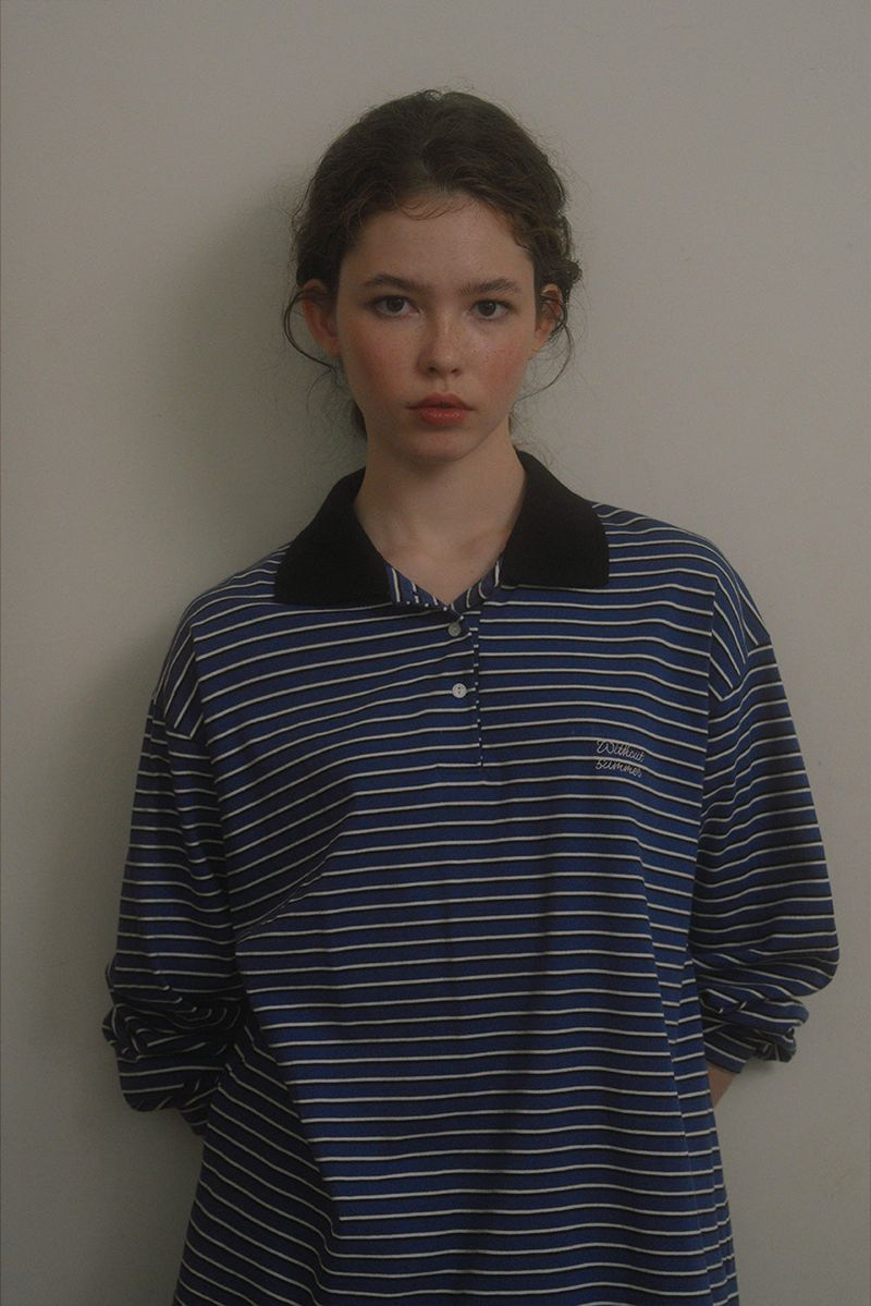 WITHOUTSUMMER（ウィズアウトサマー）の「Weekly collar t-shirt_blue（Tops）」