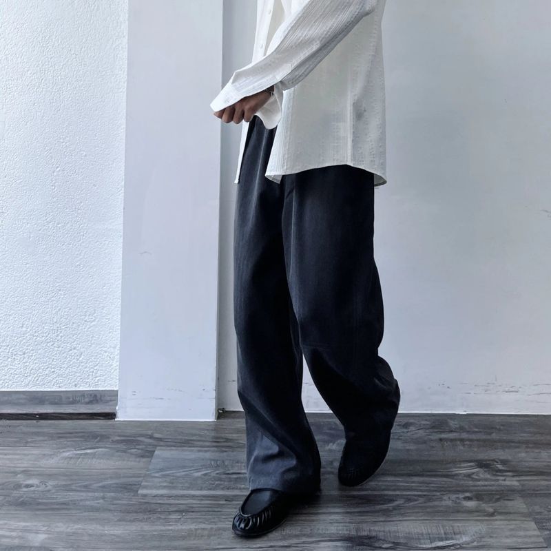 Curved Drawstring Linen Trousers