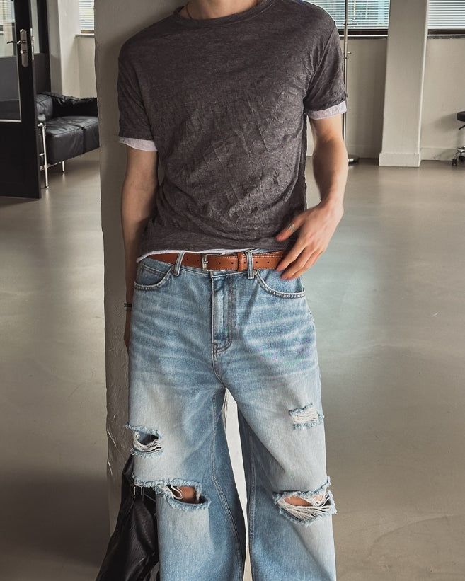 Even Wrinkle Layered Short Sleeve T-shirt