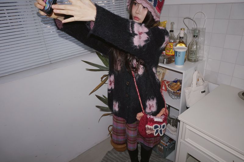 wool checkered midi wool skirt