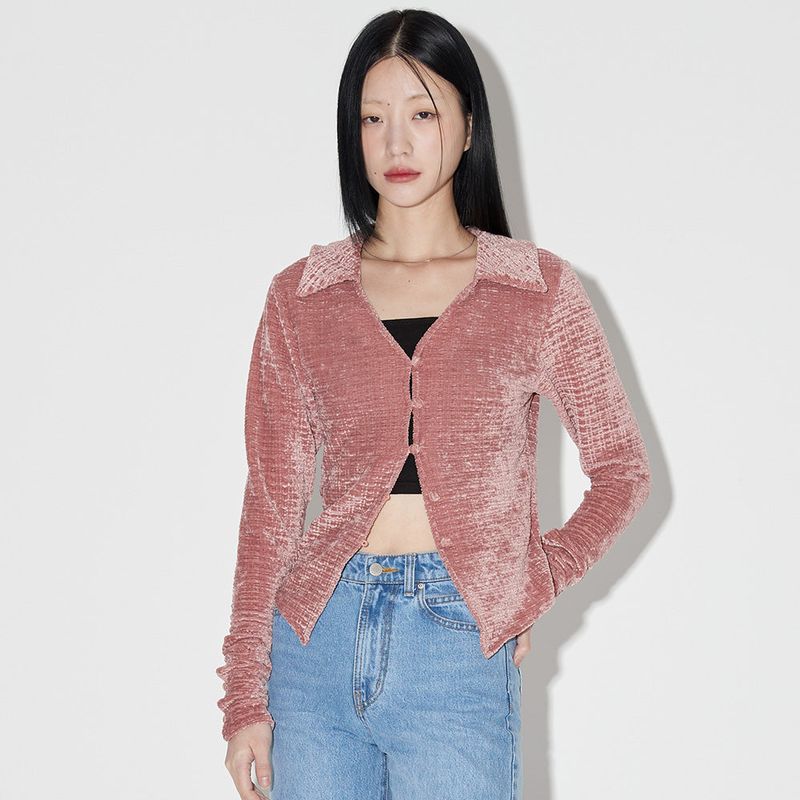 ビンテージベルベットカラーカーディガン / Vintage Velvet Collar Cardigan [PINK]