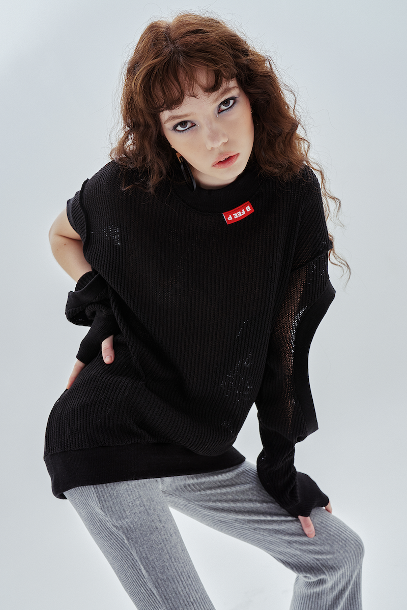 logo hole warmer knit_black