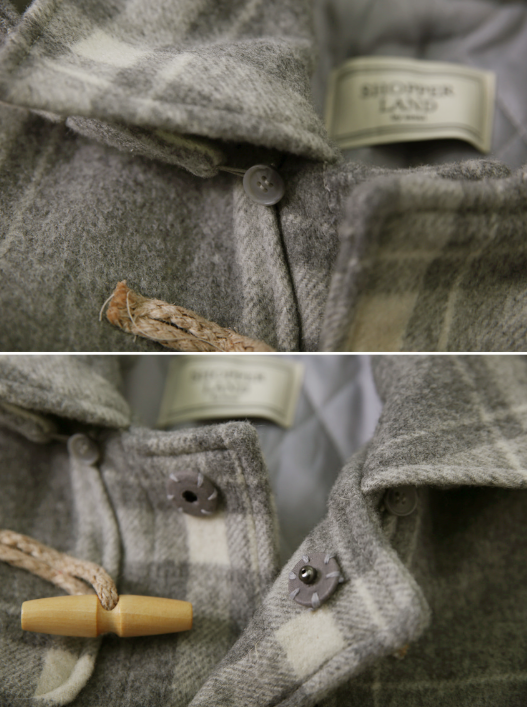 [SHOPPERMADE] Ash Gray Check Wool Long Duffle Coat