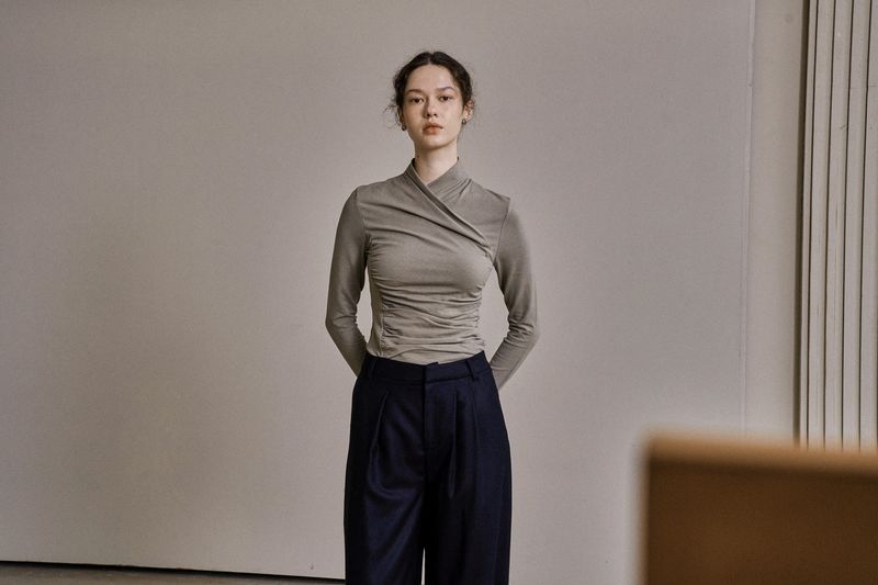 DRAPE JERSEY TOP_KHAKI
