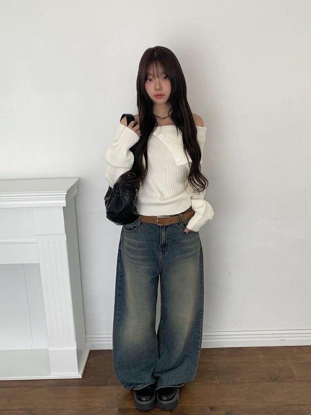 ダヒオフショルダーボタンニットマフラーセット