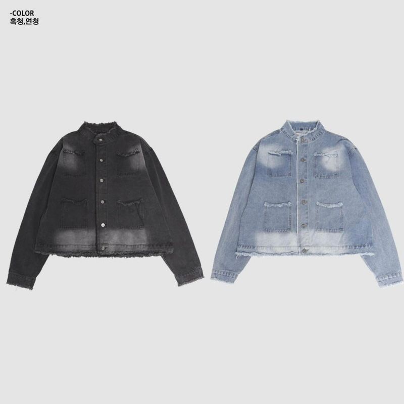 China Neck Raw-edge Denim Jacket